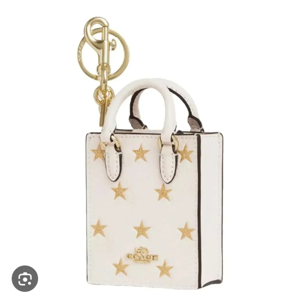 Coach, NWT, Women's, Mini Starry Bag Charm White with Gold Stars - Picture 1 of 8
